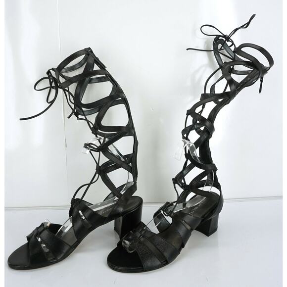 Stuart Weitzman Black Grecian Gladiator Sandals  Strappy Knee High - Picture 3 of 11